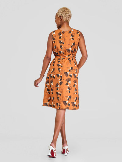 Vivo Basic Sleeveless Tent Dress - Brown/Black Print - Shopzetu