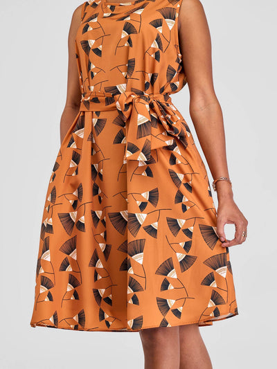 Vivo Basic Sleeveless Tent Dress - Brown/Black Print - Shopzetu