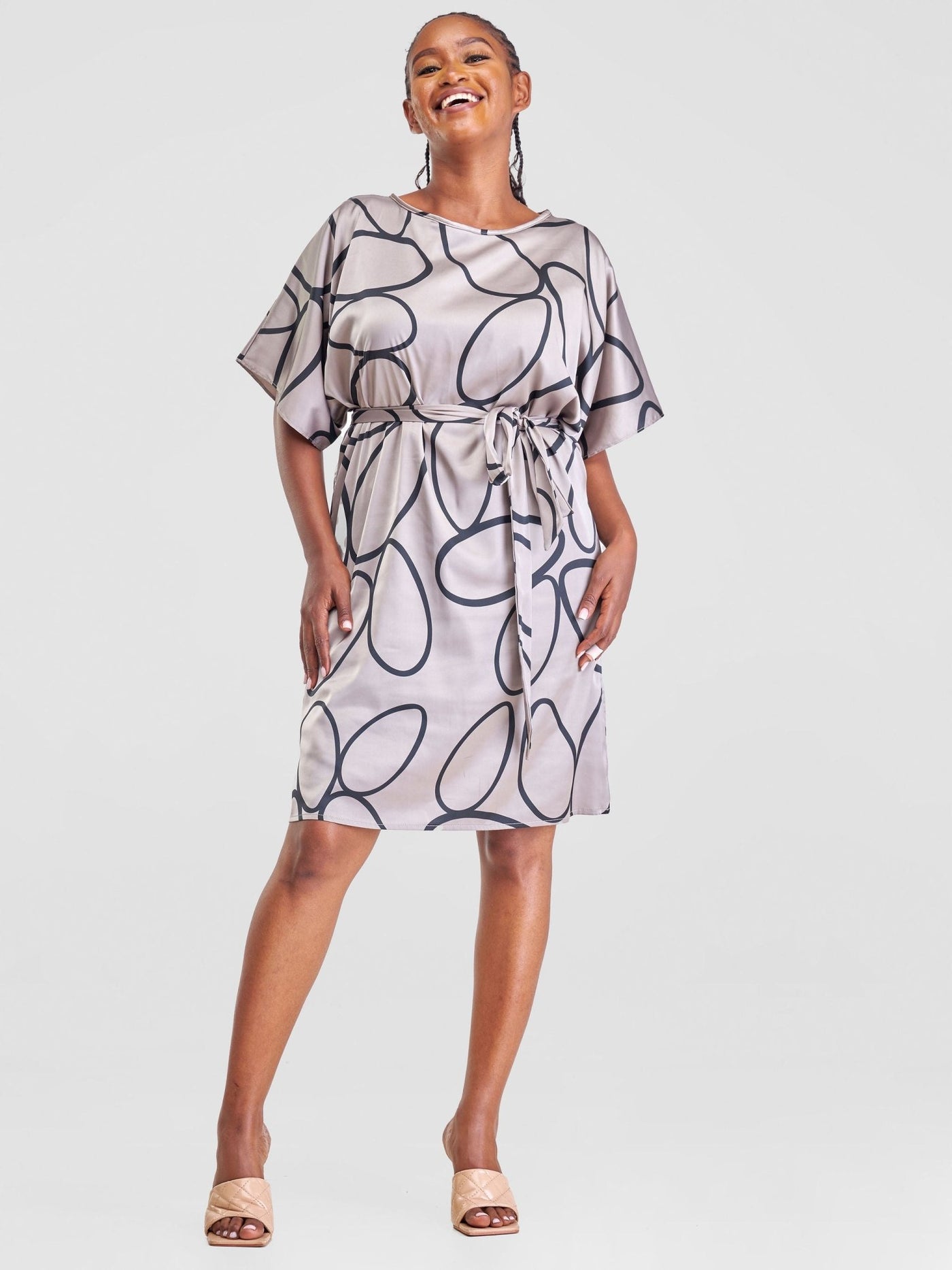 Vivo Hanabi Drop Shoulder Dress - Grey Koto Print - Shopzetu