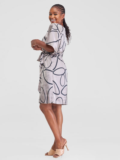 Vivo Hanabi Drop Shoulder Dress - Grey Koto Print - Shopzetu