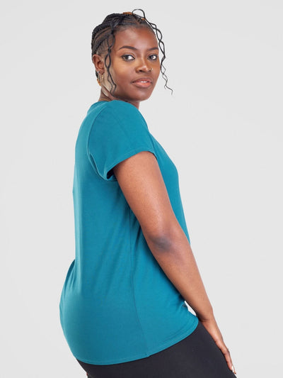 Vivo Basic V-neck Cap Sleeve Top - Teal - Shopzetu