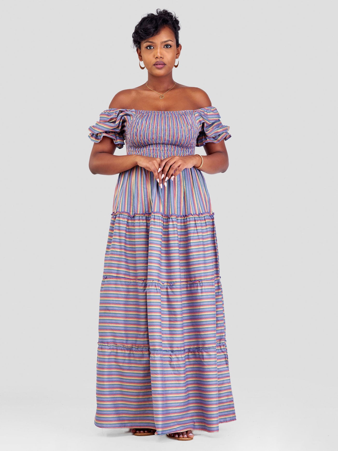 Safari by Vivo Kikoy Shirred Top Maxi Dress - Blue