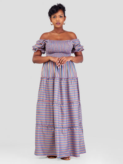 Safari by Vivo Kikoy Shirred Top Maxi Dress - Blue