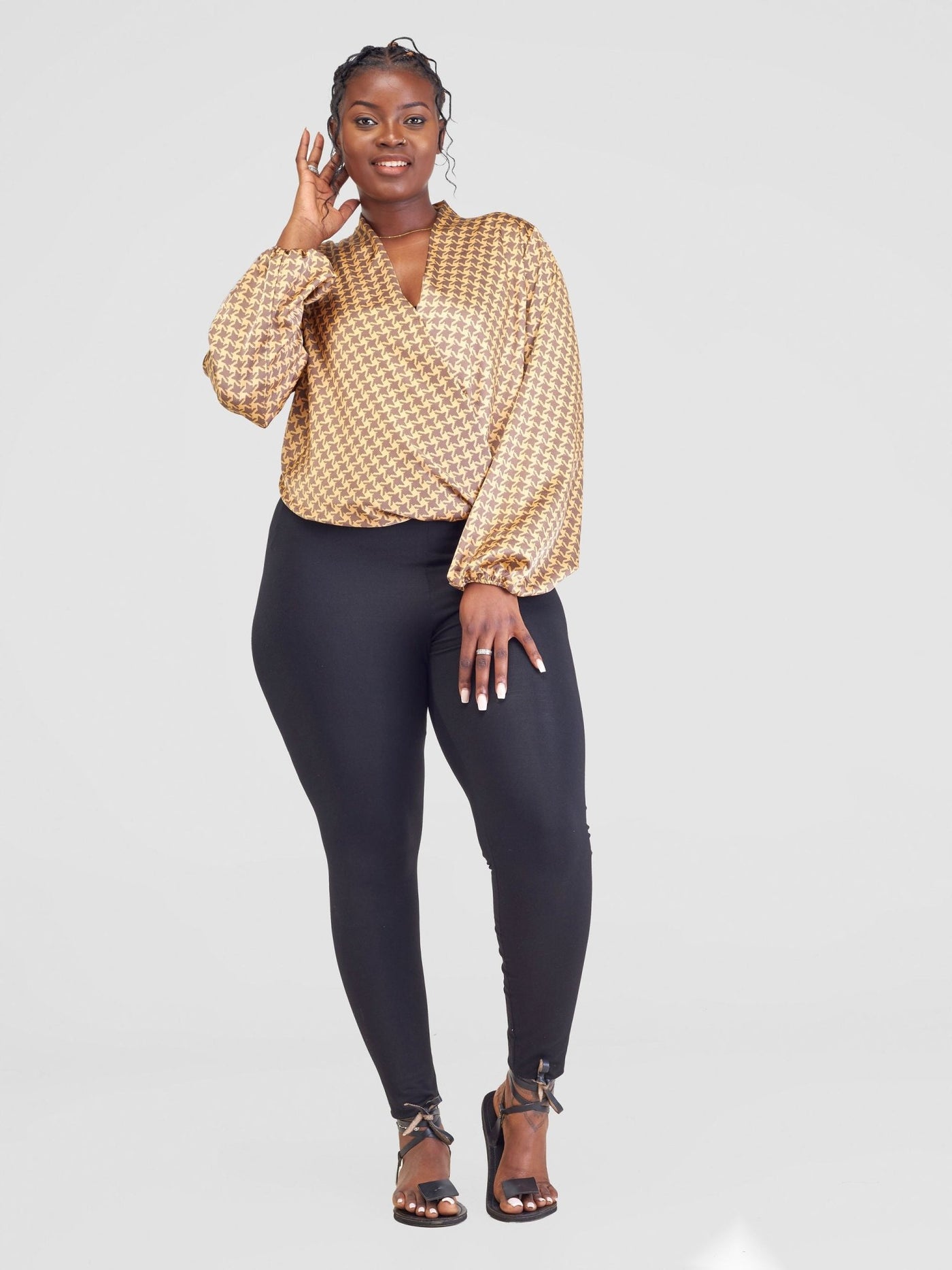 Vivo Talek Lap - Over Top - Beige / Brown Geometric Print - Shopzetu