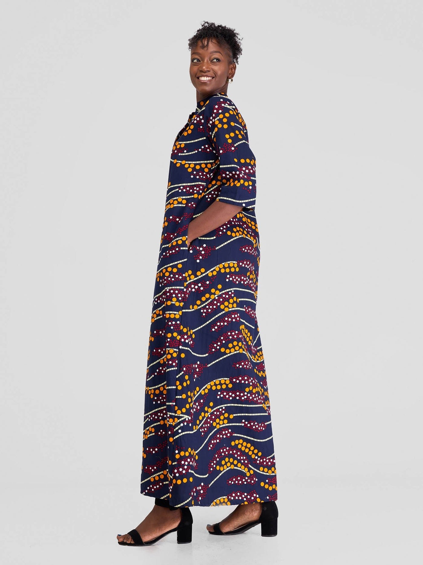 Safari Nimali 3/4 Sleeve Maxi Dress - Mvua Print - Shopzetu