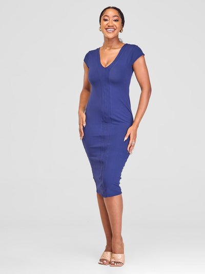 Vivo Arafa V-Neck Bodycon - Navy Blue - Shopzetu