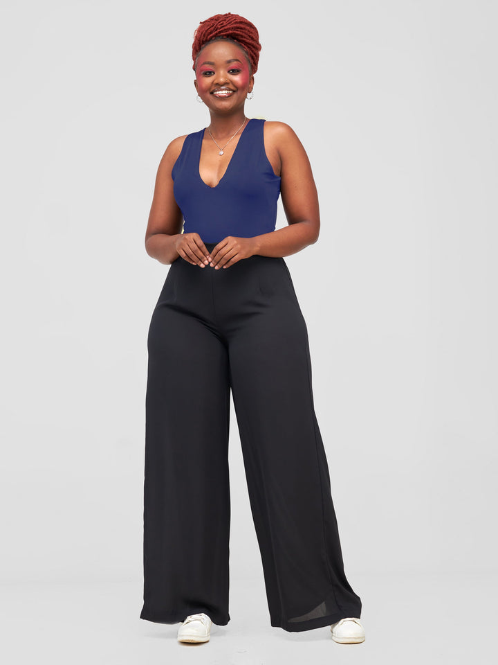 Zoya Party Low V-Neck Bodysuit - Navy Blue