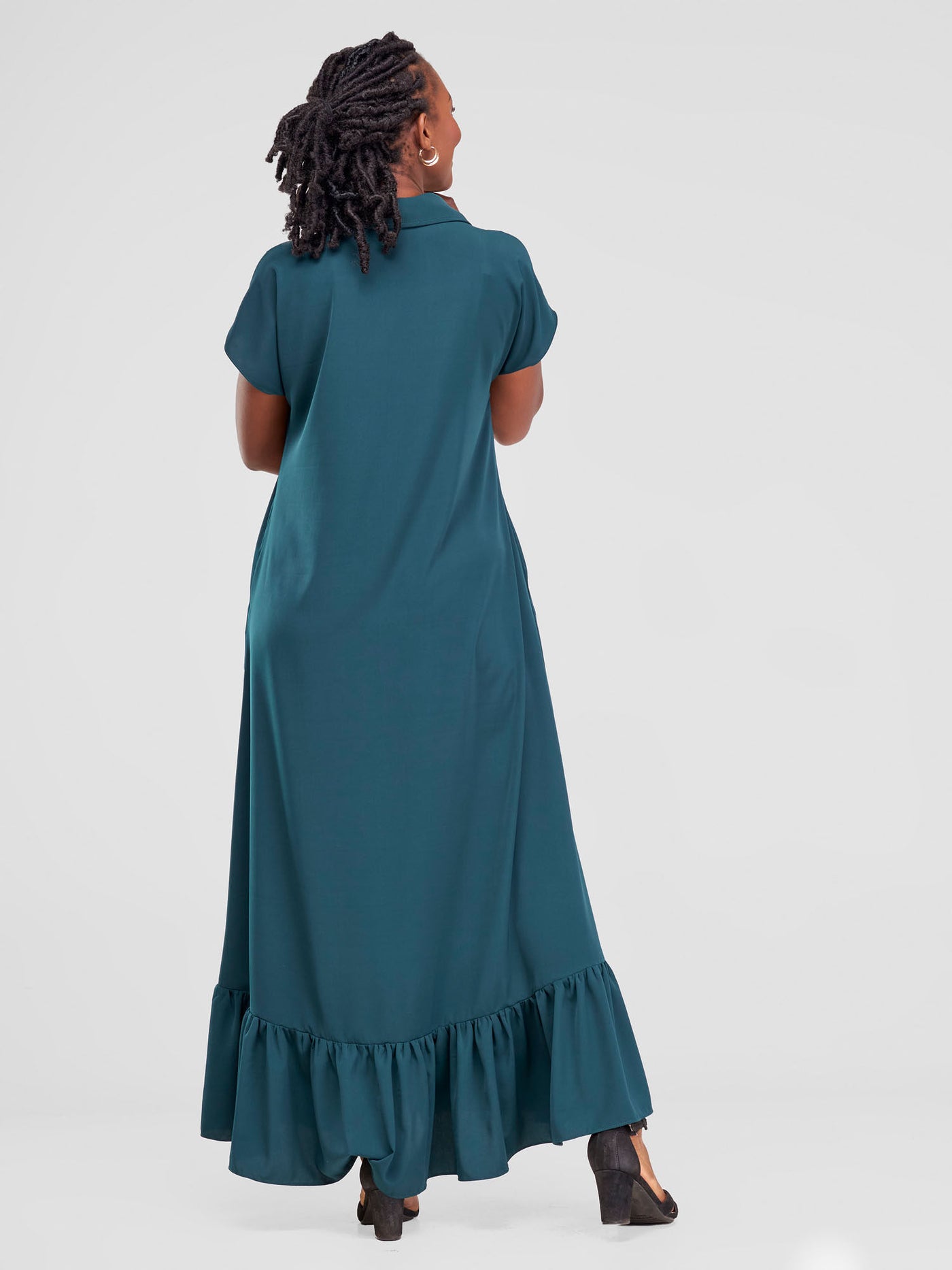 Vivo Asha Drop Shoulder Maxi Shirt Dress - Dark Green