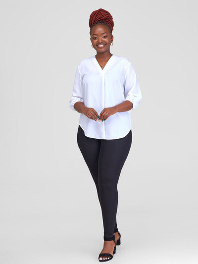 Vivo Dua 3/4 Sleeved V Neck Shirt - White - Shopzetu