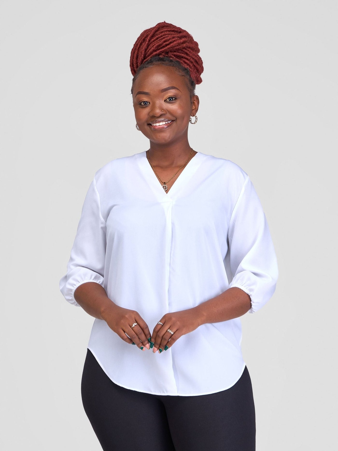 Vivo Dua 3/4 Sleeved V Neck Shirt - White - Shopzetu
