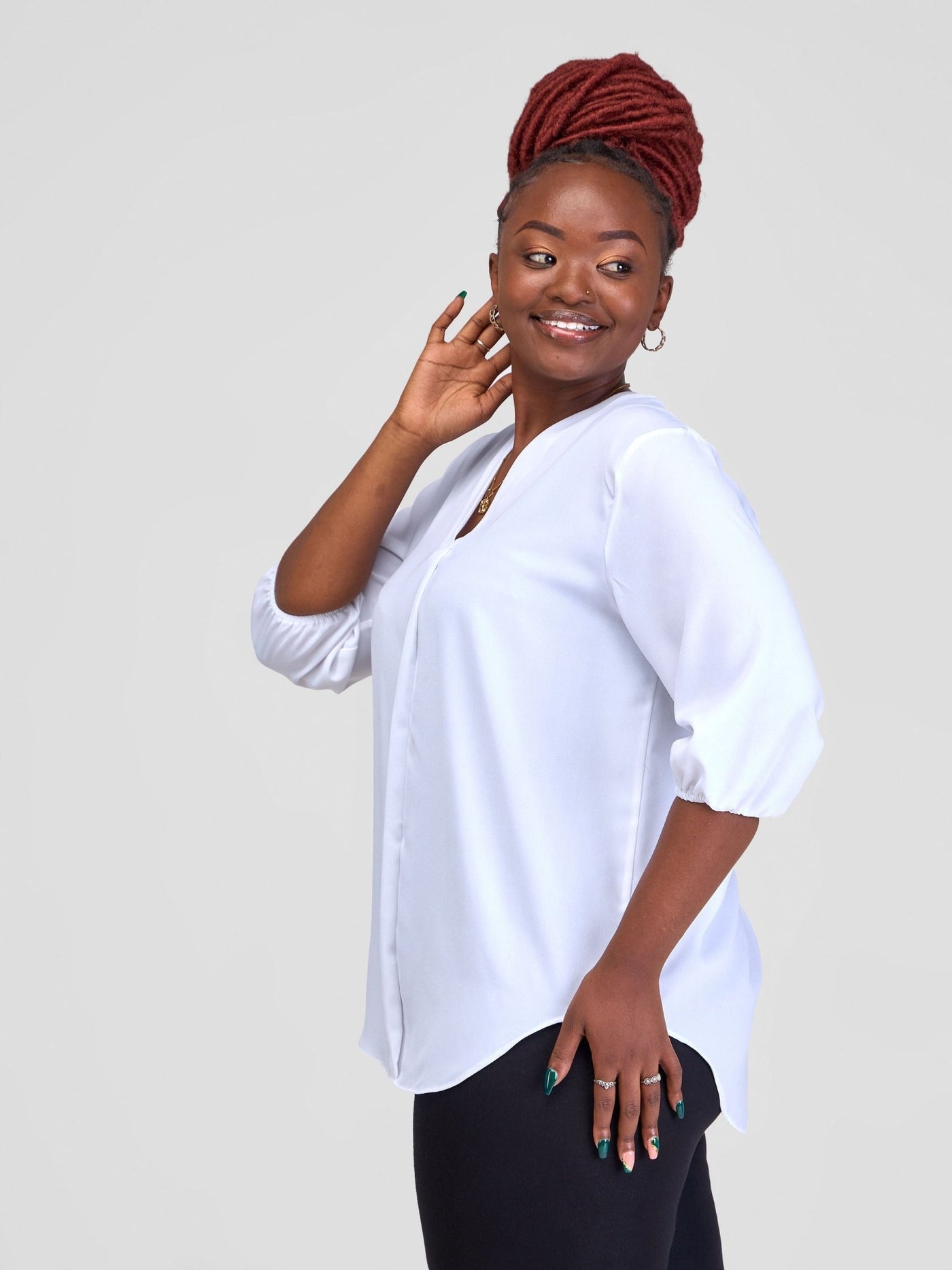 Vivo Dua 3/4 Sleeved V Neck Shirt - White - Shopzetu