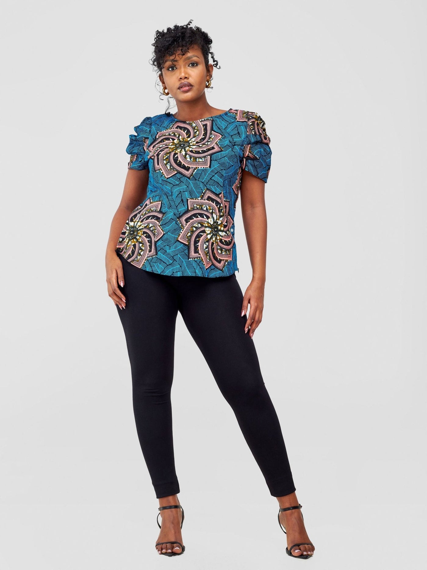 Vivo Zaria Pleated Sleeve Top - Tawi - Shopzetu