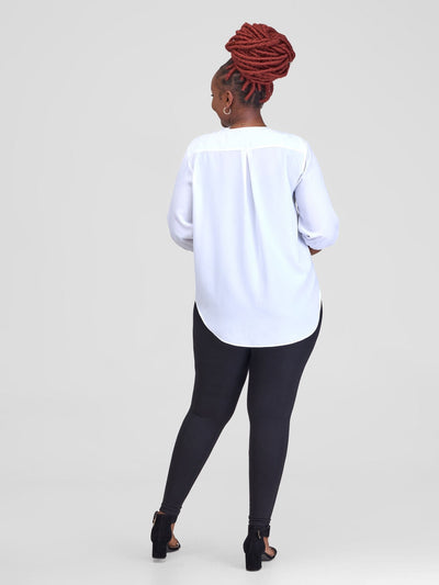 Vivo Dua 3/4 Sleeved V Neck Shirt - White - Shopzetu