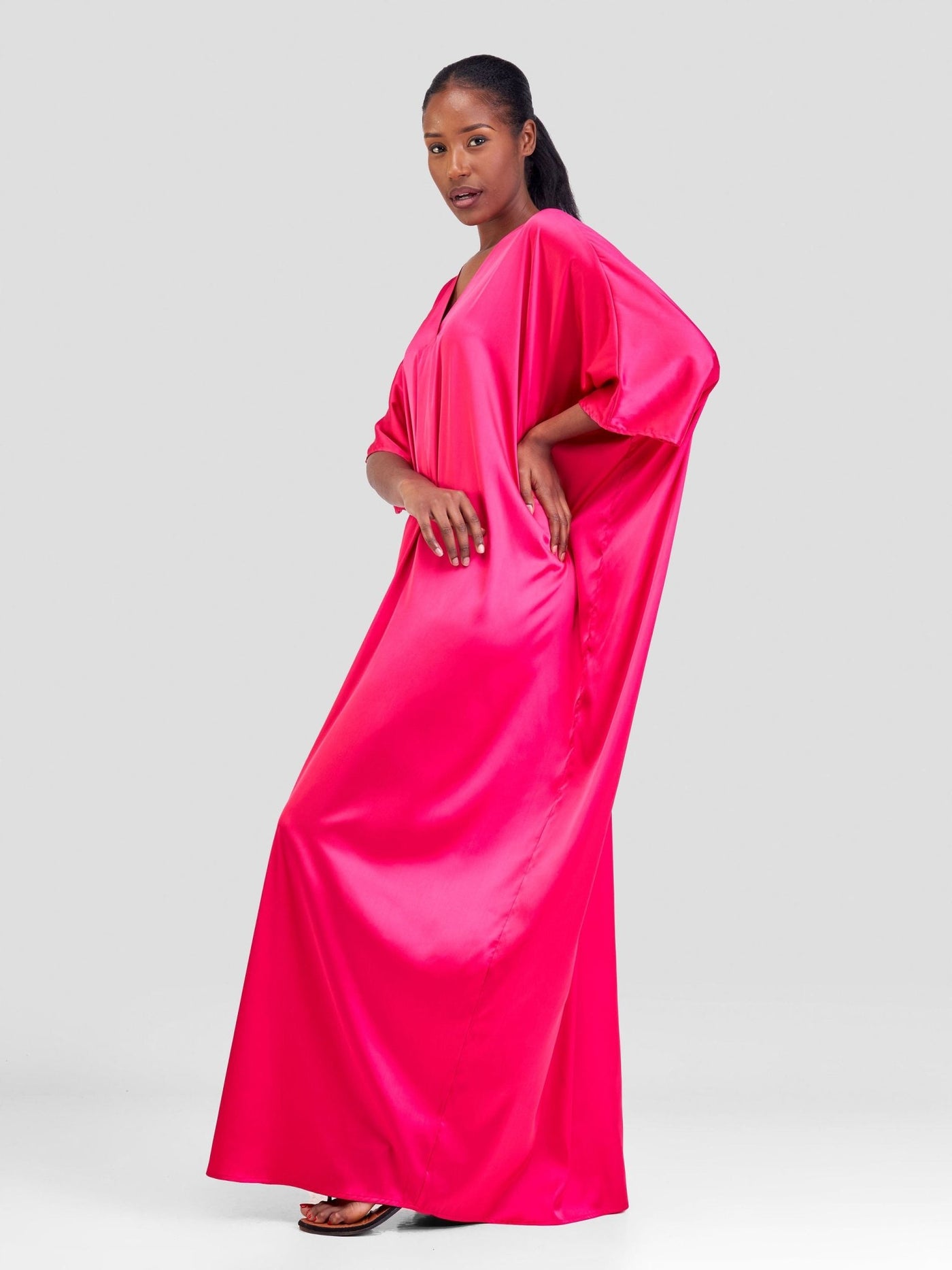 Vivo Sarabi Panelled V - Neck Kaftan - Hot Pink - Shopzetu