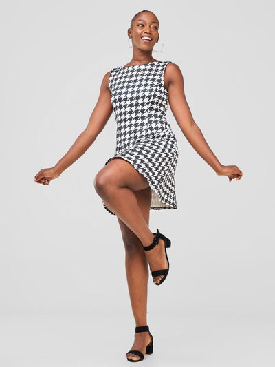Zoya Sitawi A - line Mini Dress - Black / White Abstract Print - Shopzetu
