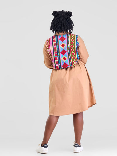 Safari Lira Drawstring Knee Length Dress - Taupe - Shopzetu