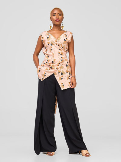 Vivo Mira Reversible Wrap Top - Peach / Brown Fan Print - Shopzetu