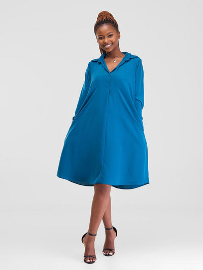 Vivo Yumi Long Sleeve Tent Shirt Dress - Teal - Shopzetu
