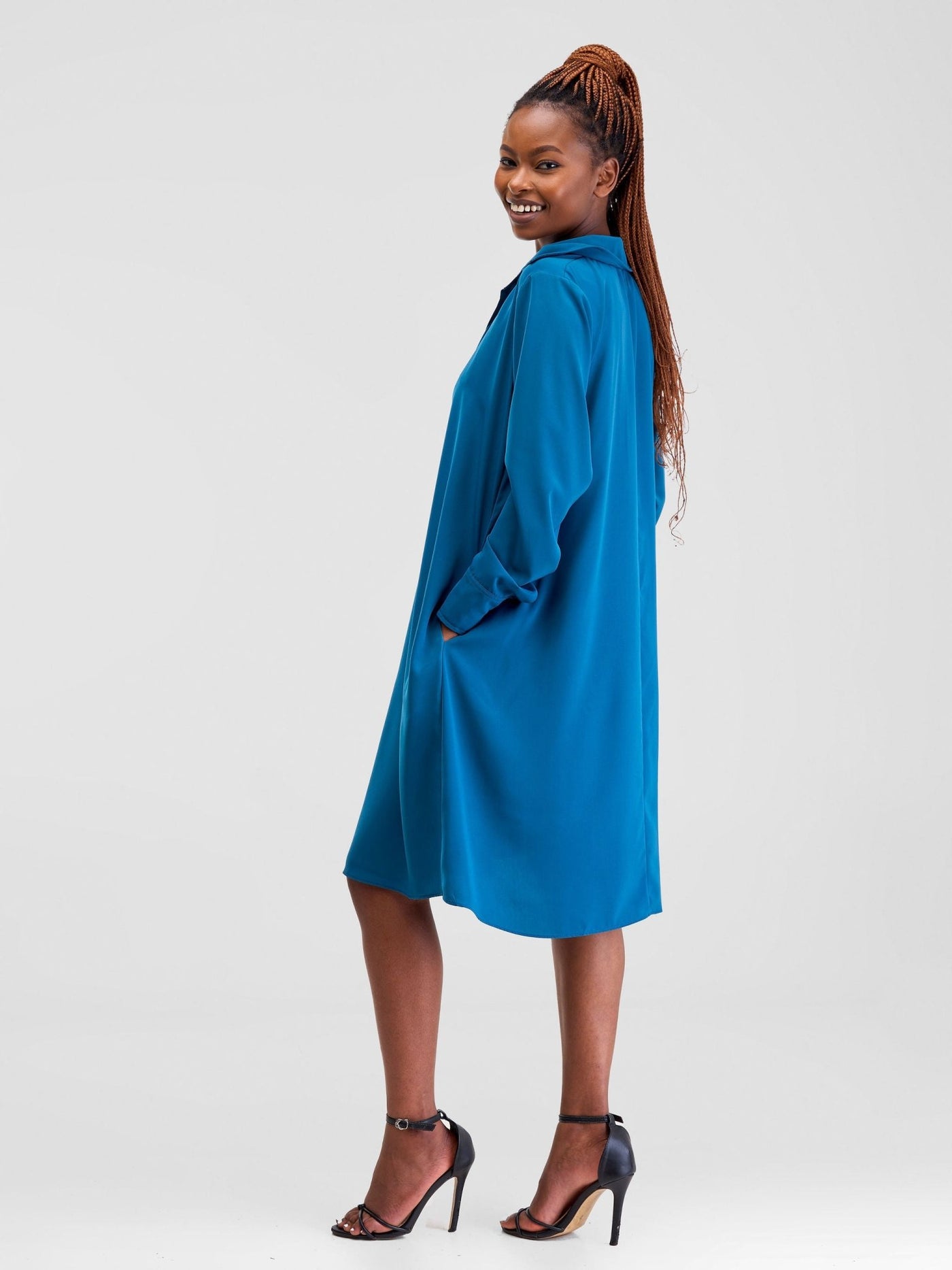Vivo Yumi Long Sleeve Tent Shirt Dress - Teal - Shopzetu