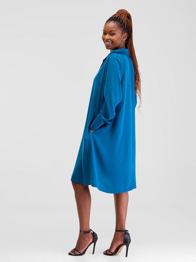 Vivo Yumi Long Sleeve Tent Shirt Dress - Teal - Shopzetu