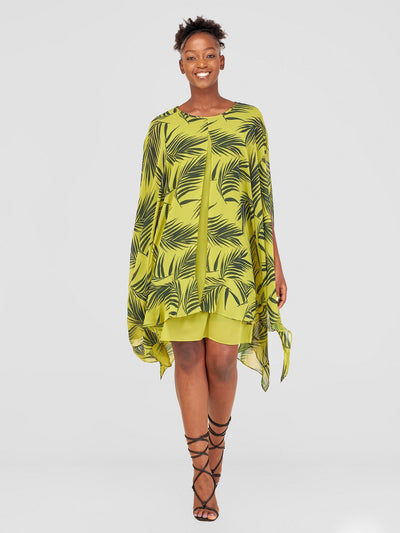 Vivo Alika Layered Dress - Green / Navy Blue Siri Print - Shopzetu