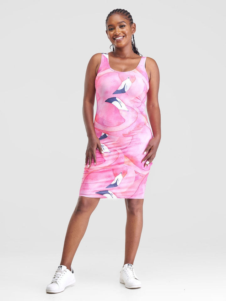 Zoya Essentials Mini Bodycon - Pink / Navy Print - Shopzetu