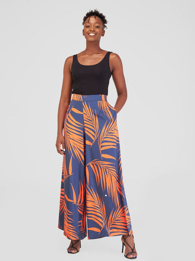 Vivo Alika High Waist Pants - Navy Blue / Orange Siri Print - Shopzetu