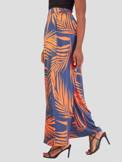 Vivo Alika High Waist Pants - Navy Blue / Orange Siri Print - Shopzetu