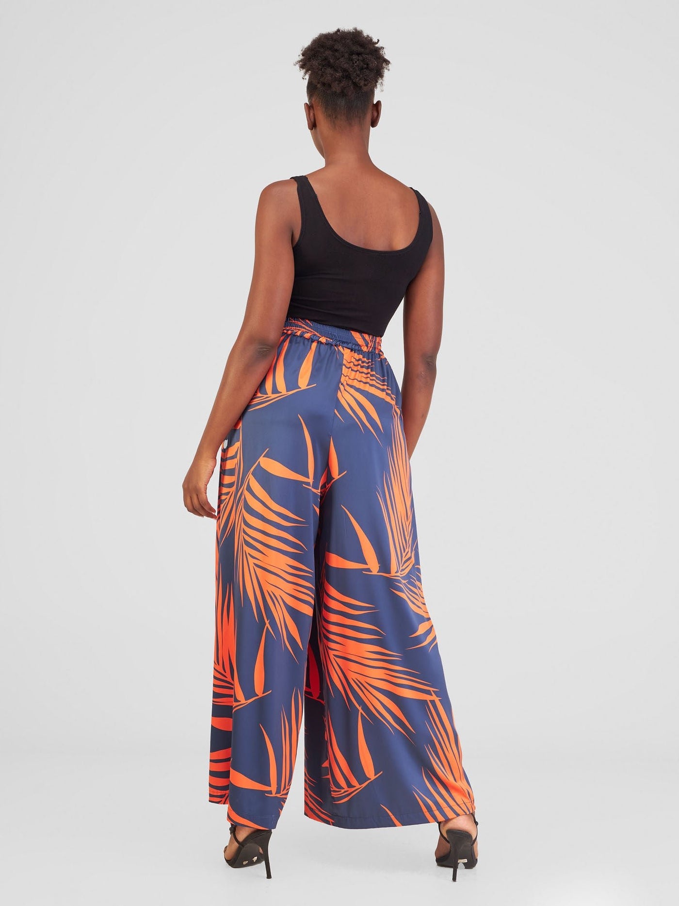 Vivo Alika High Waist Pants - Navy Blue / Orange Siri Print - Shopzetu