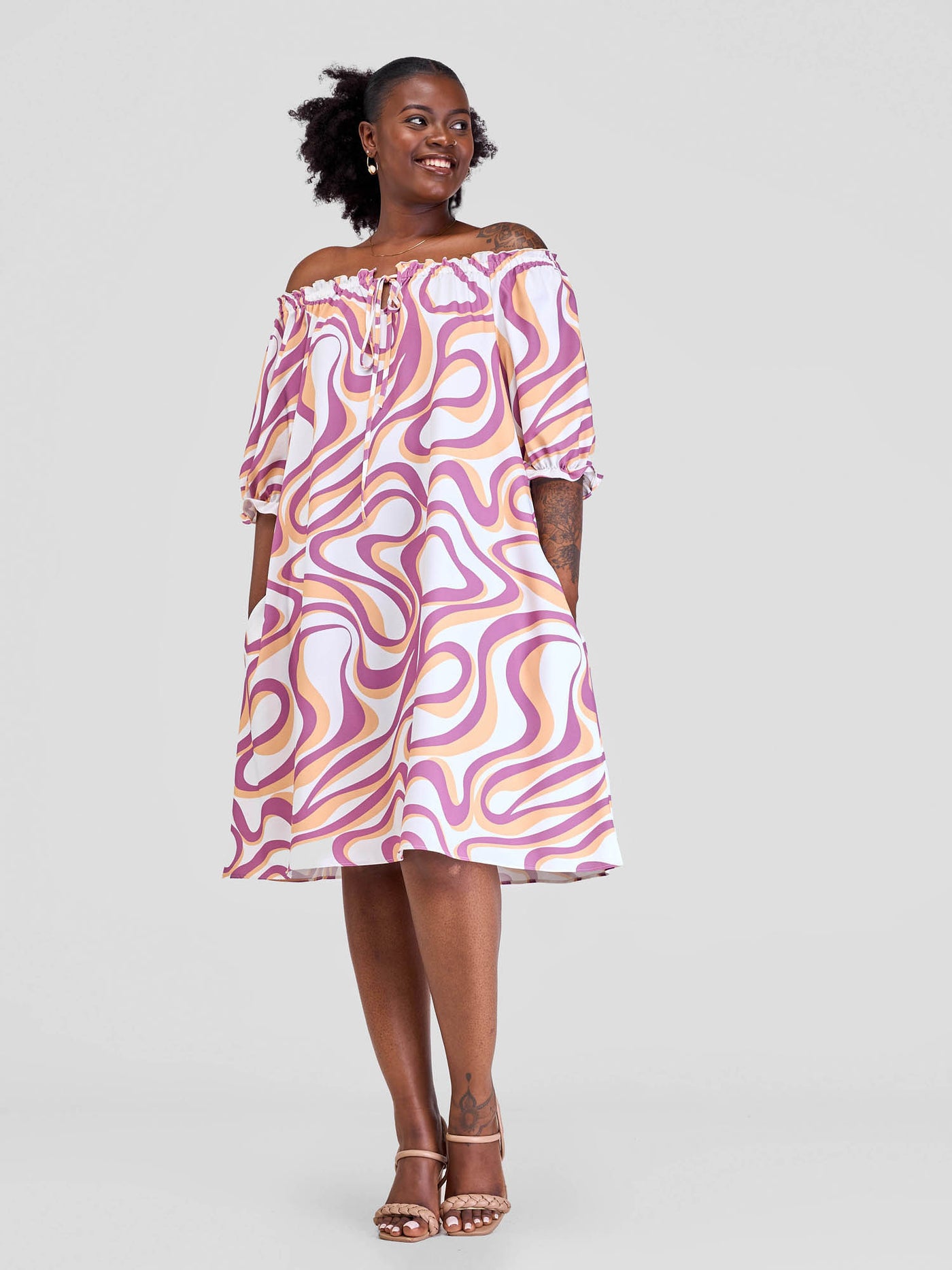 Vivo Situ Off Shoulder Tie Dress - Shopzetu