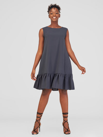 Vivo Dalia Sleeveless Gathered Tent Dress - Grey