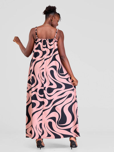 Vivo Situ Ruffle Neck Maxi Dress - Black / Blush Manda Print