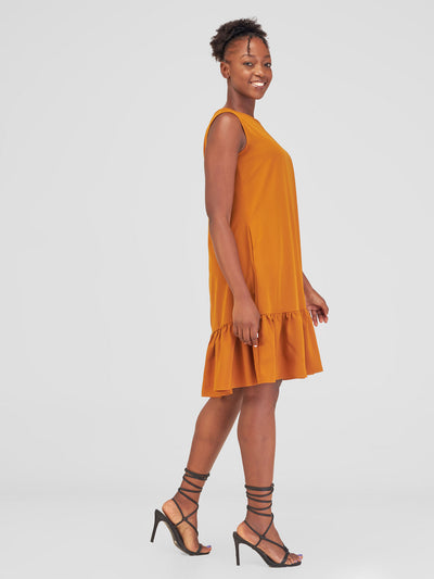 Vivo Dalia Sleeveless Gathered Tent Dress - Mustard