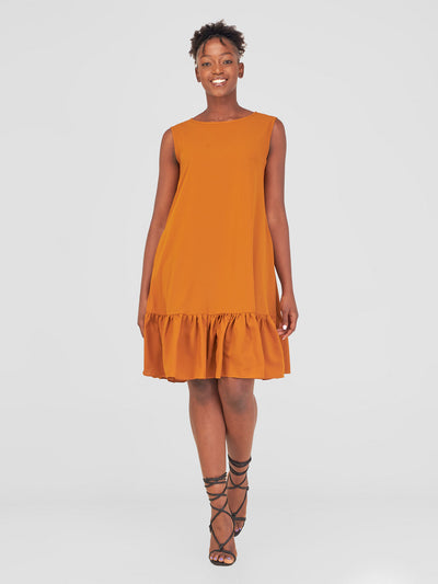 Vivo Dalia Sleeveless Gathered Tent Dress - Mustard