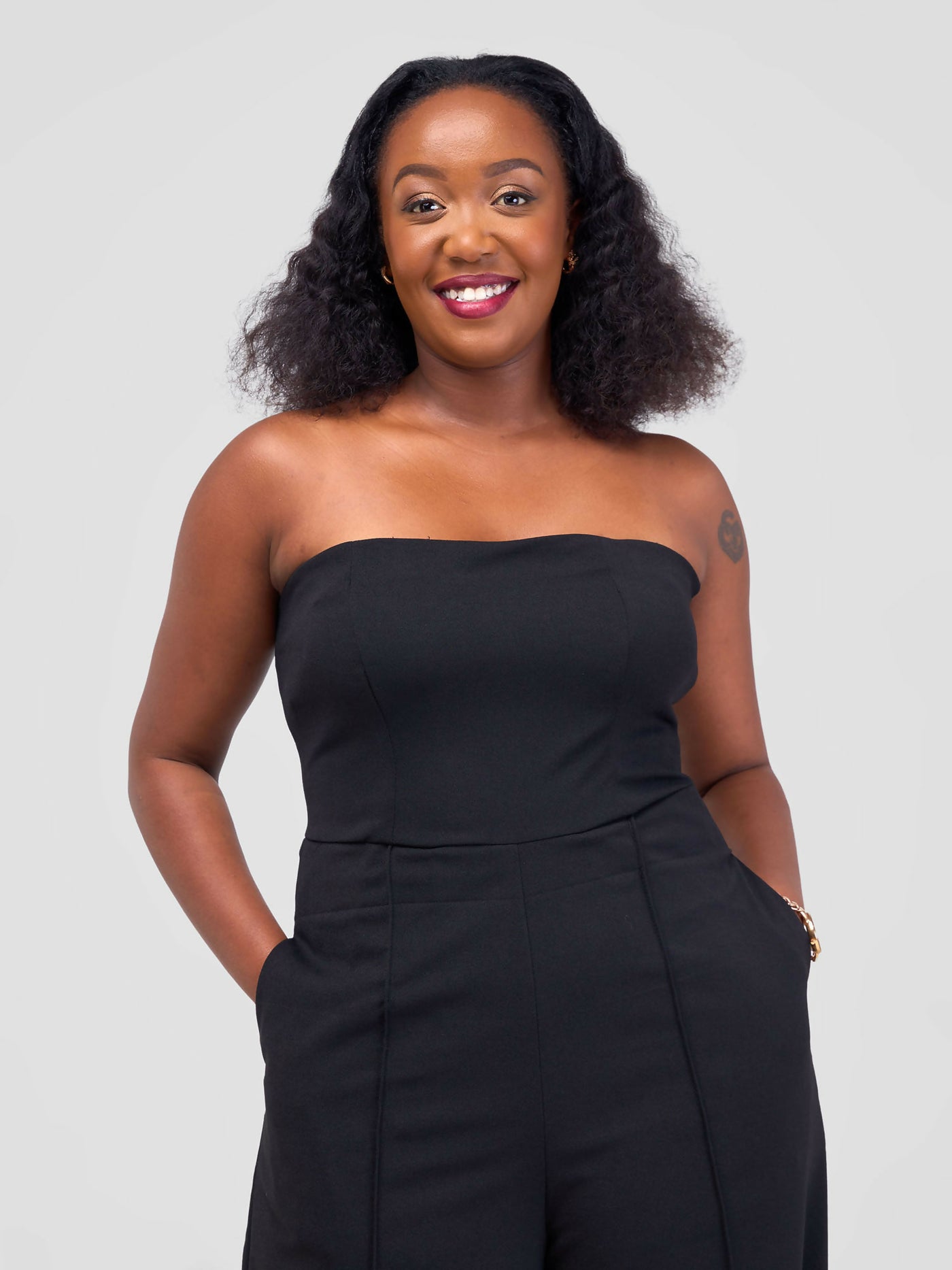 La Flor Apparel Curvy Plus Size Viola Strapless Jumpsuit - Black