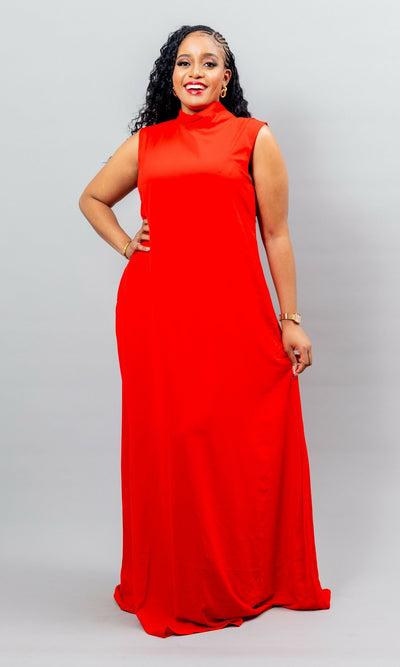 African Yuva Marya Shift Dress - Red - Shopzetu