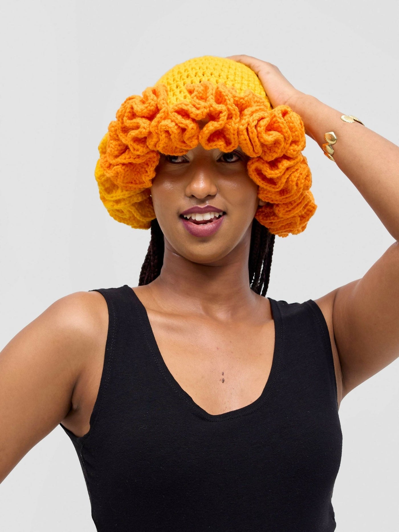 Twist & Turn Ruffle Hat - Orange - Shopzetu