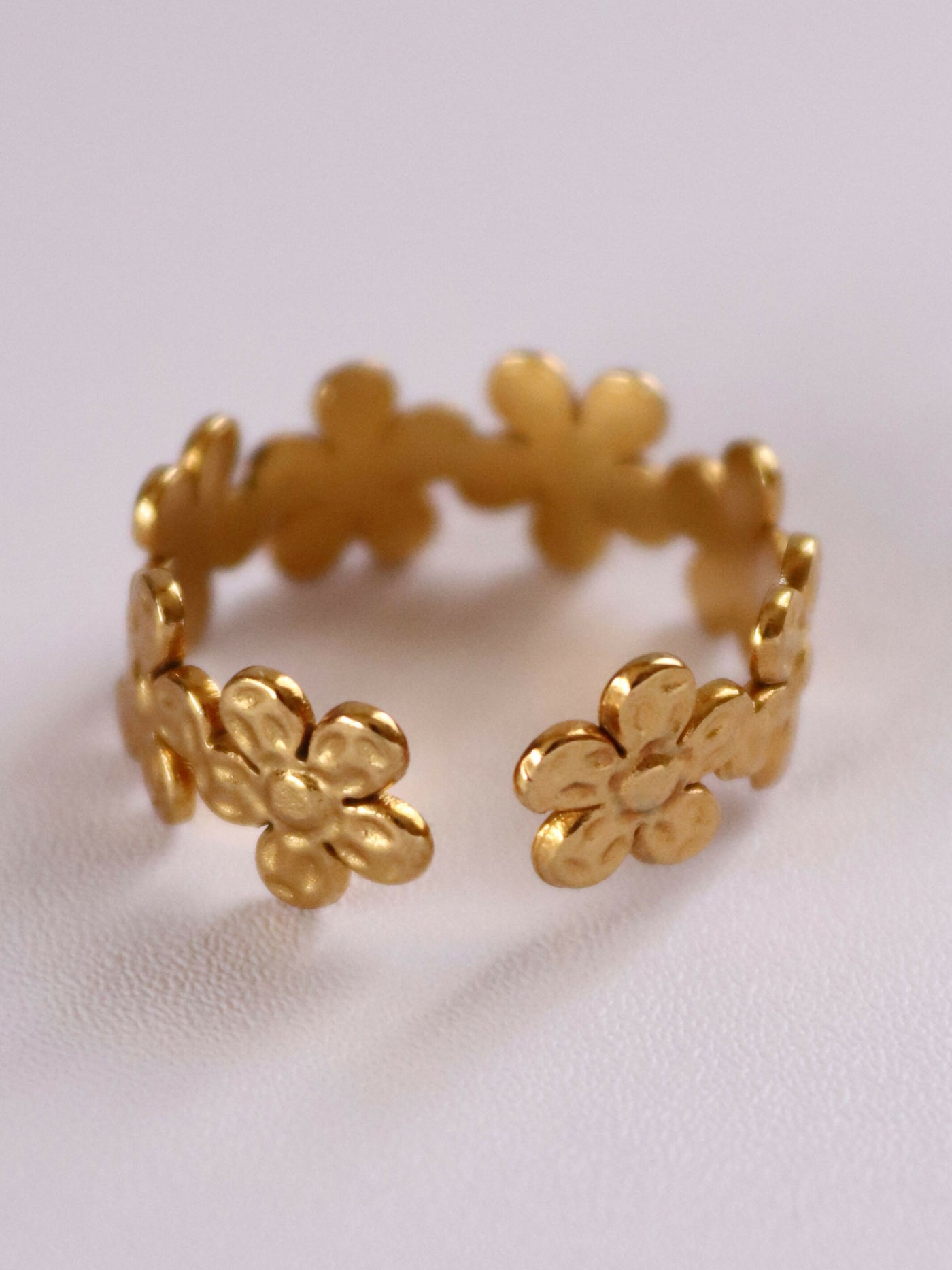 back view of 18k gold plated floral wrap ring