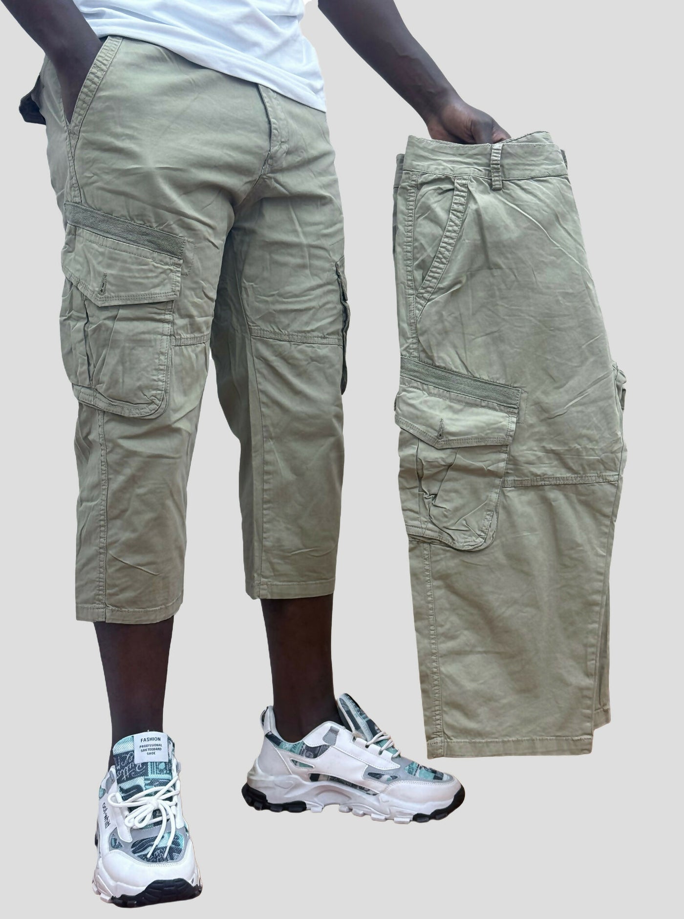 Stylish Brothers Men Long Cargo Short - Beige - Shopzetu