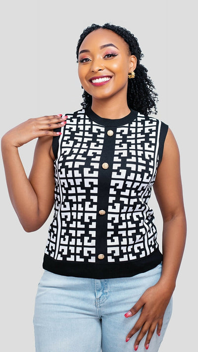 The Fashion Frenzy Sleeveless Sweater Top - Black - Shopzetu