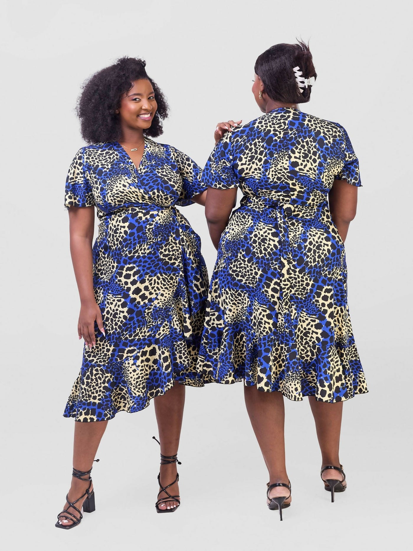 Lizola Waceera Wrap Dress - Yellow / Black / Blue - Shopzetu