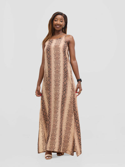 Lokali Designs Nala Shift Dress - Brown Print - Shopzetu