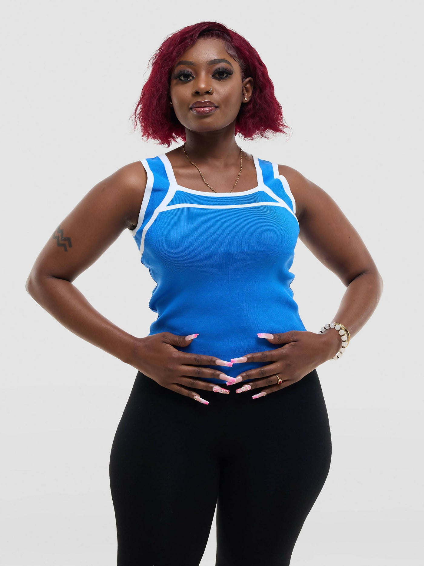 The Fashion Frenzy Bold Contrast Acrylic Tank Top – Blue - Shopzetu