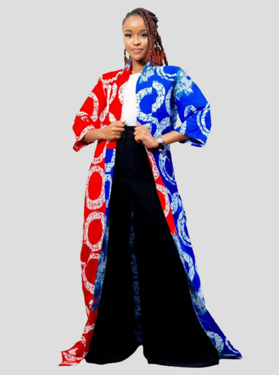 Afriwia Enterprise Samawati Ankara Kimono - Blue / Red - Shopzetu