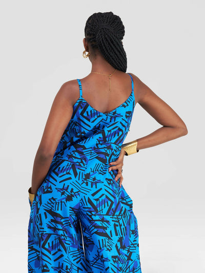 African Yuva Alaya African Print Jumpsuit - Blue Print - Shopzetu