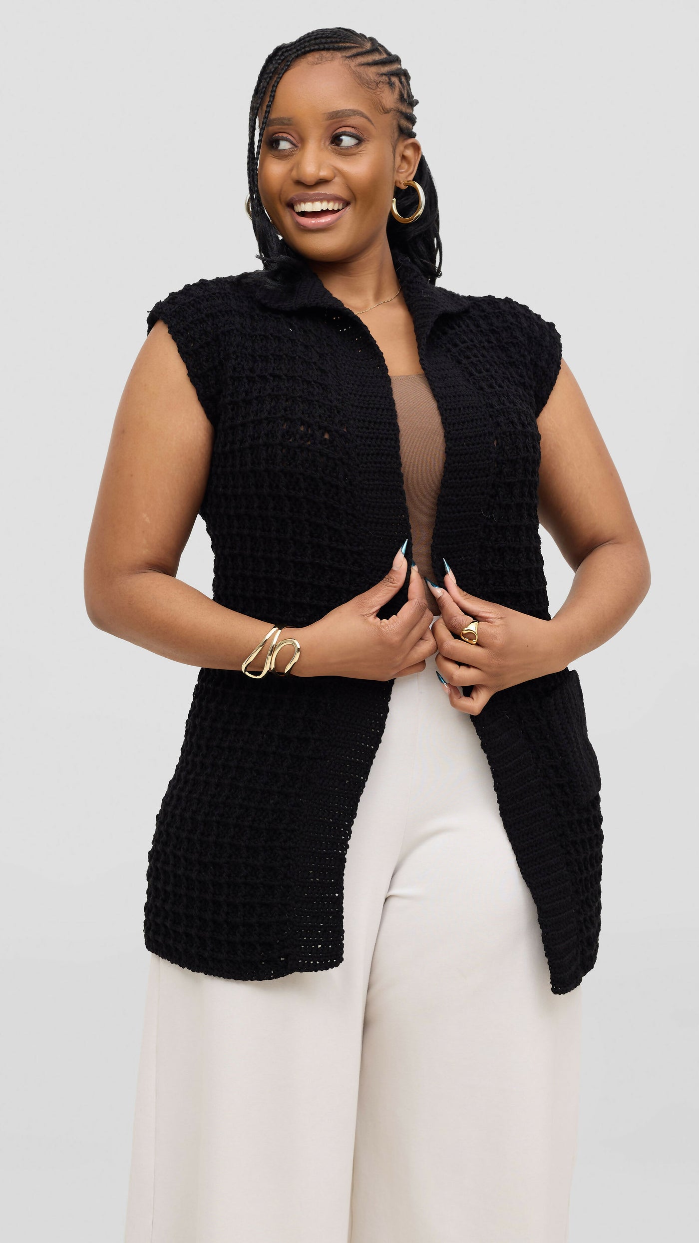 Timyt Urban Wear Urban Curvy Plus Size Yarn Sleveeless Crocheted - Black