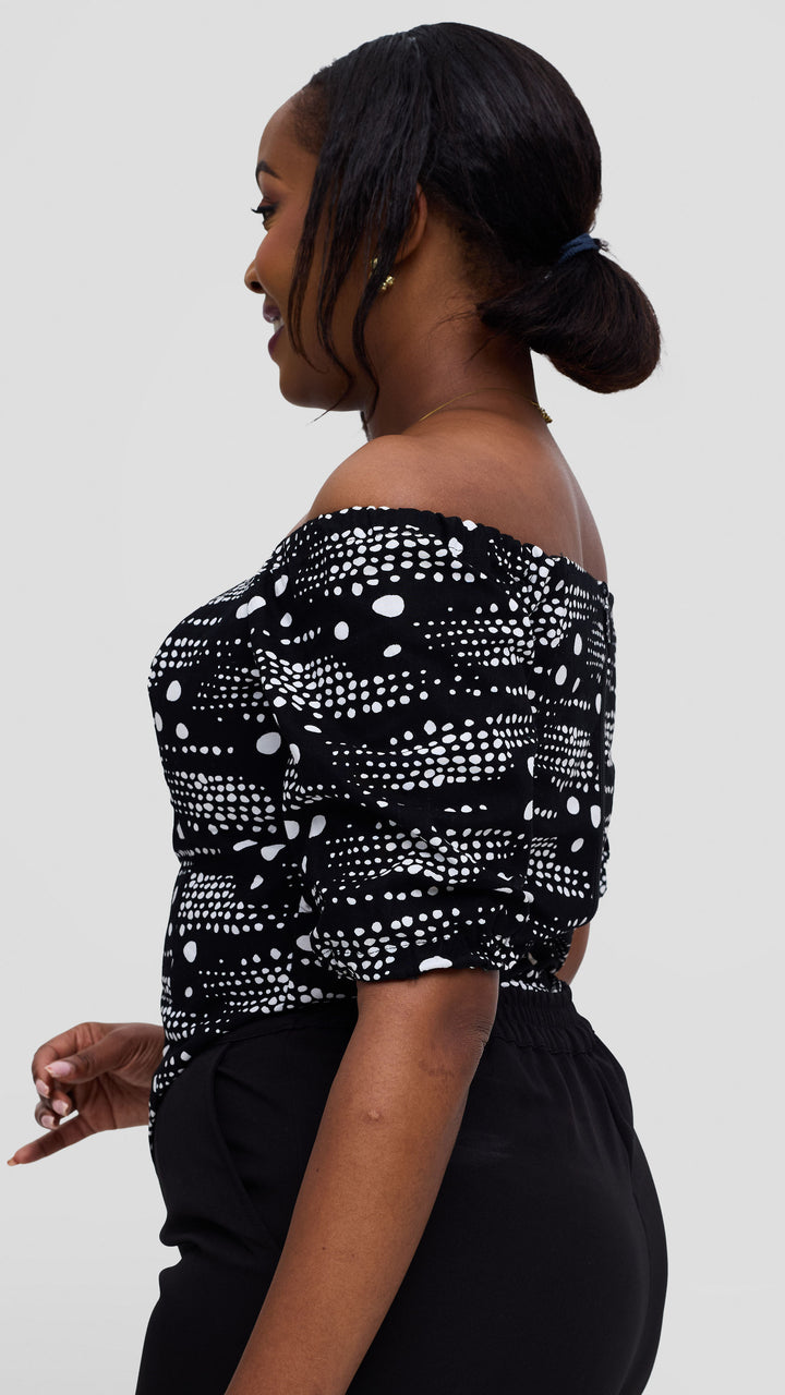 Michelle Fashion House Ankara Corset Top - Black/White