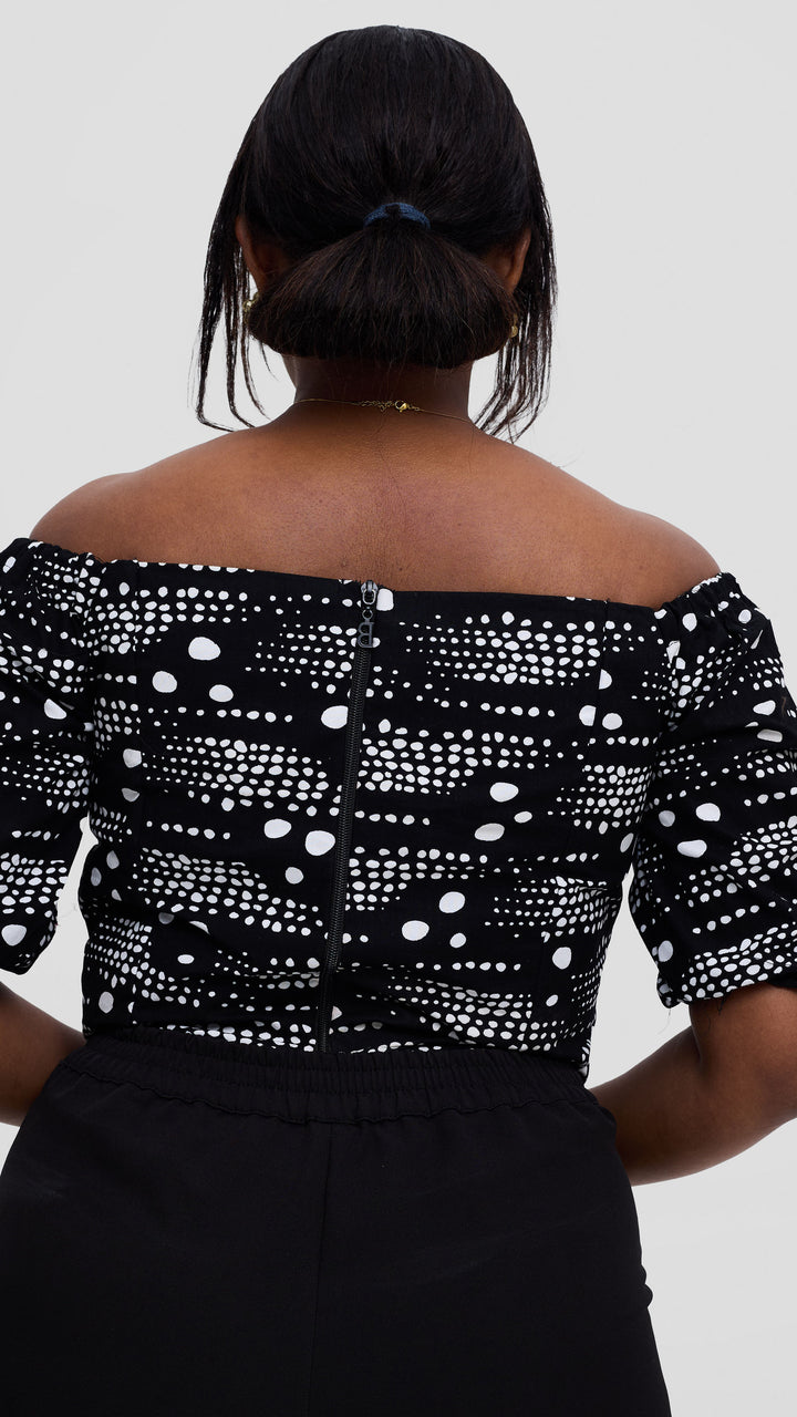 Michelle Fashion House Ankara Corset Top - Black/White