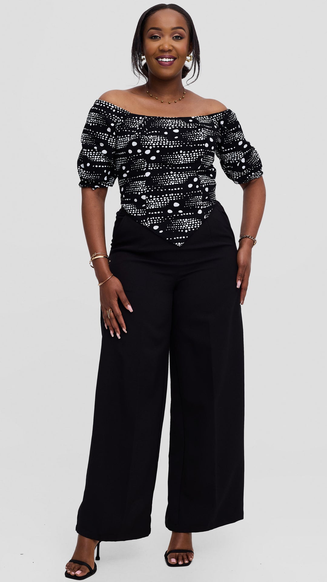 Michelle Fashion House Ankara Corset Top - Black/White