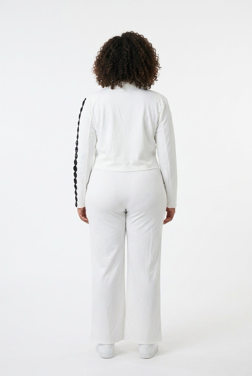 Stylish Sisters Double-Breasted Cropped Blazer and Trouser Set - White